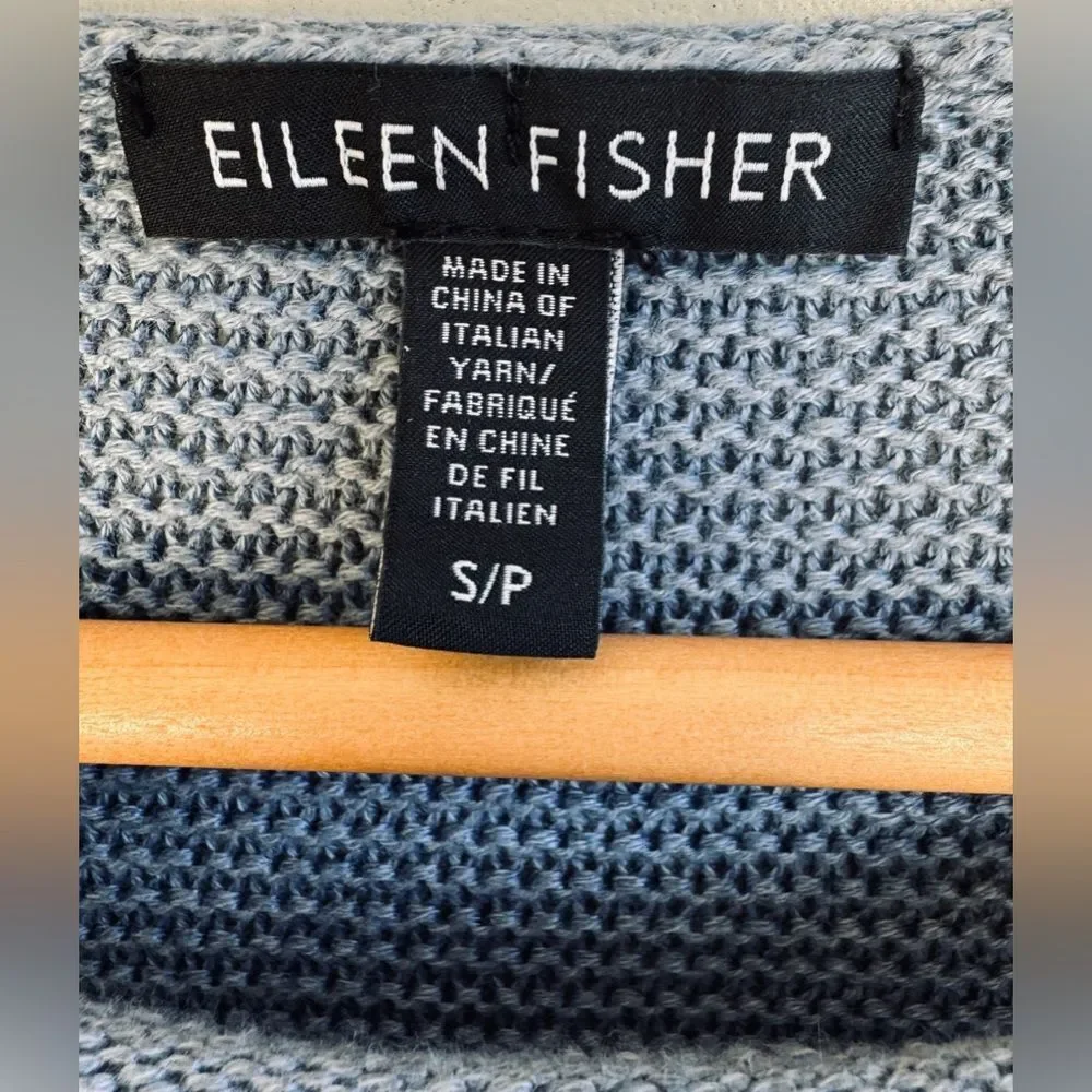 Eileen Fisher Blue Short-Sleeve Sweater with Striped Scarf